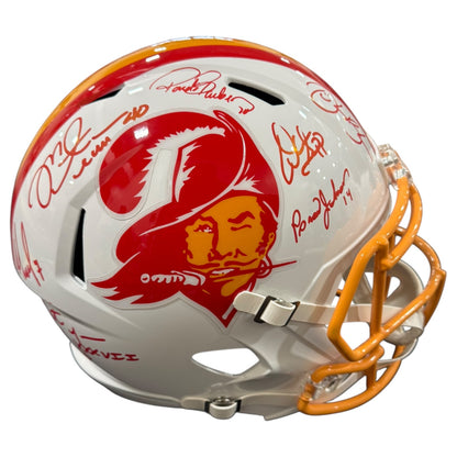 Tampa Bay Buccaneers Super Bowl XXXVII Champs Team Autographed Throwback White Deluxe Full-Size Replica Helmet - 12 Autographs