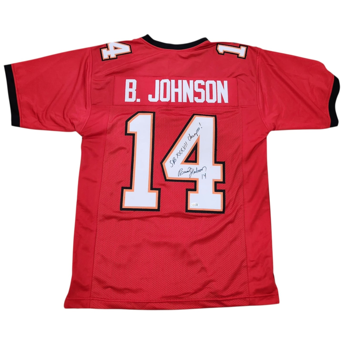 Brad Johnson Autographed Tampa Bay (Red #14) Custom Jersey w/ SB XXXVII Champs - JSA