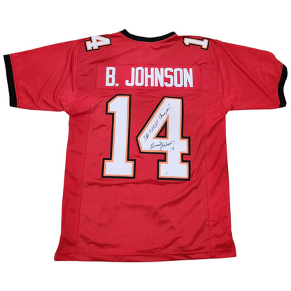 Brad Johnson Autographed Tampa Bay (Red #14) Custom Jersey w/ SB XXXVII Champs - JSA