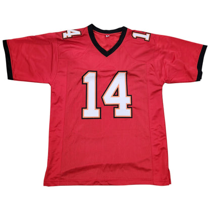 Brad Johnson Autographed Tampa Bay (Red #14) Custom Jersey w/ SB XXXVII Champs - JSA