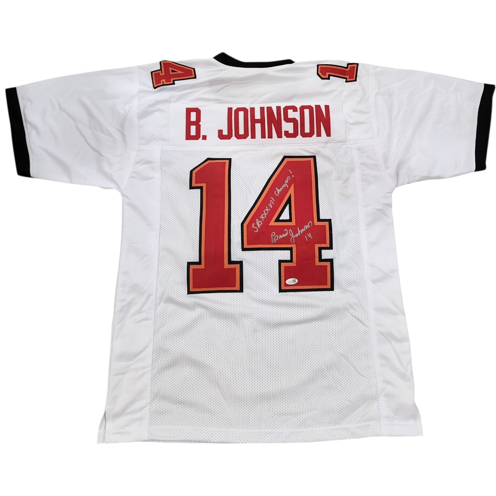 Brad Johnson Autographed Tampa Bay (White #14) Custom Jersey w/ SB XXXVII Champs - JSA
