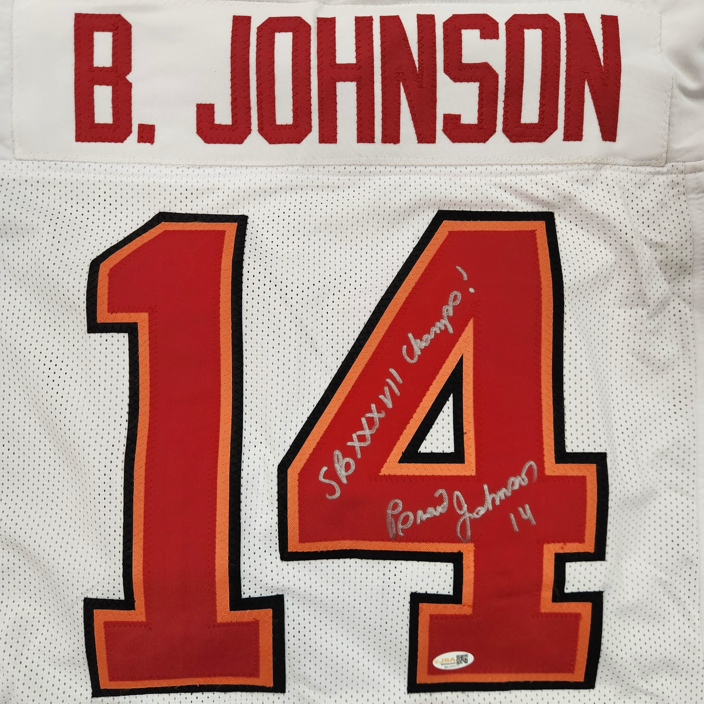 Brad Johnson Autographed Tampa Bay (White #14) Custom Jersey w/ SB XXXVII Champs - JSA