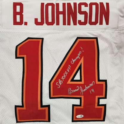 Brad Johnson Autographed Tampa Bay (White #14) Custom Jersey w/ SB XXXVII Champs - JSA
