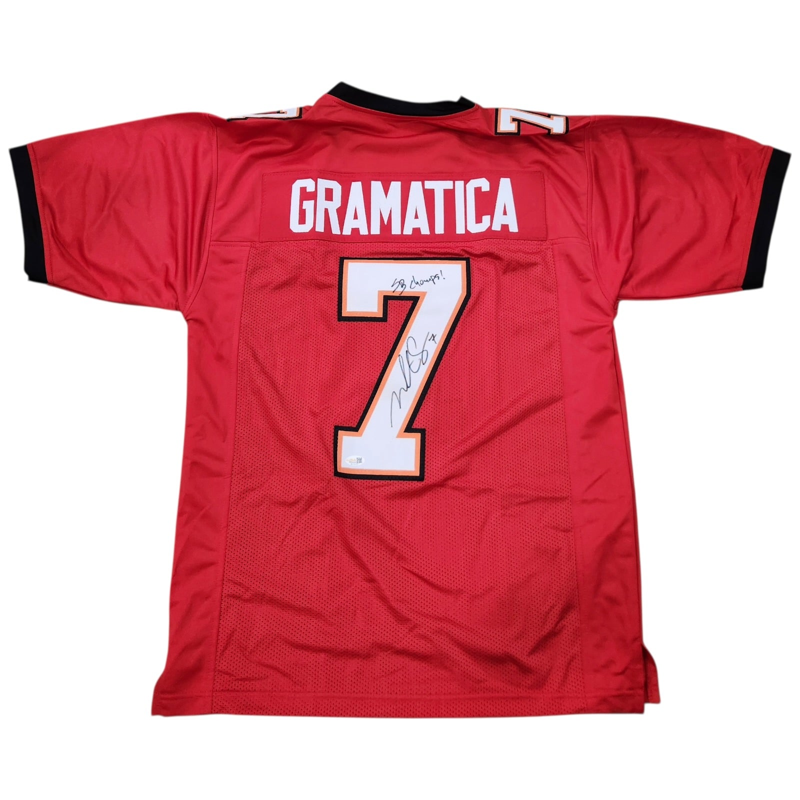 Martin Gramatica Autographed Tampa Bay (Red #7) Custom Jersey w/ SB Champs - JSA