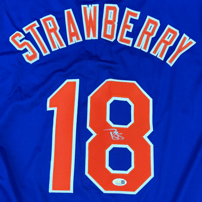 Darryl Strawberry Autographed New York Mets (Blue #18) Custom Jersey - JSA