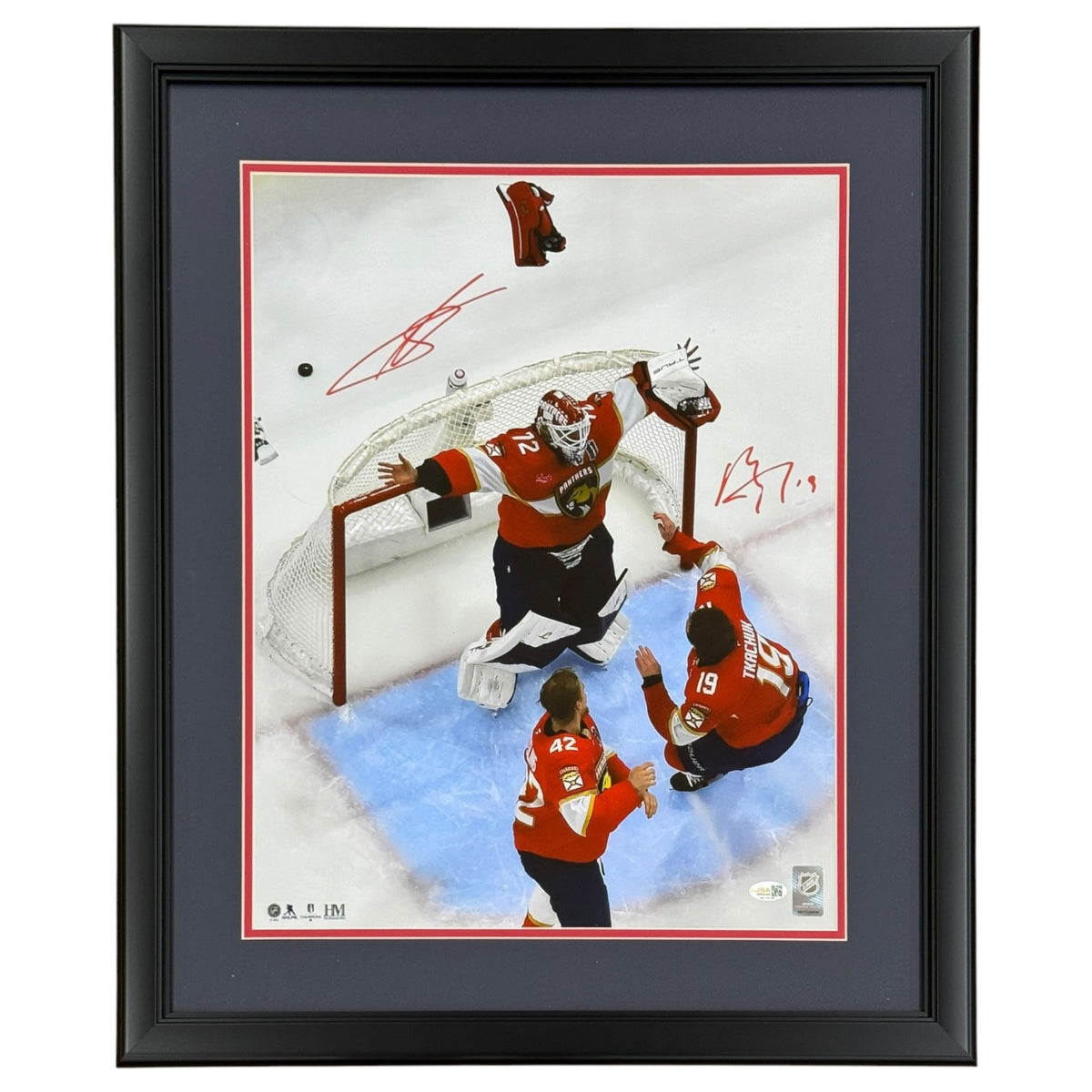 Sergei Bobrovsky And Matthew Tkachuk Autographed (2025 Stanley Cup Celebration) Deluxe Framed 16x20 Photo - JSA