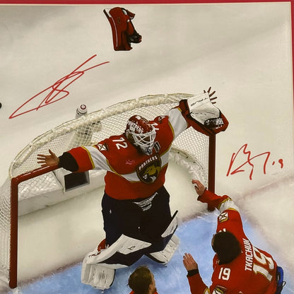 Sergei Bobrovsky And Matthew Tkachuk Autographed (2025 Stanley Cup Celebration) Deluxe Framed 16x20 Photo - JSA