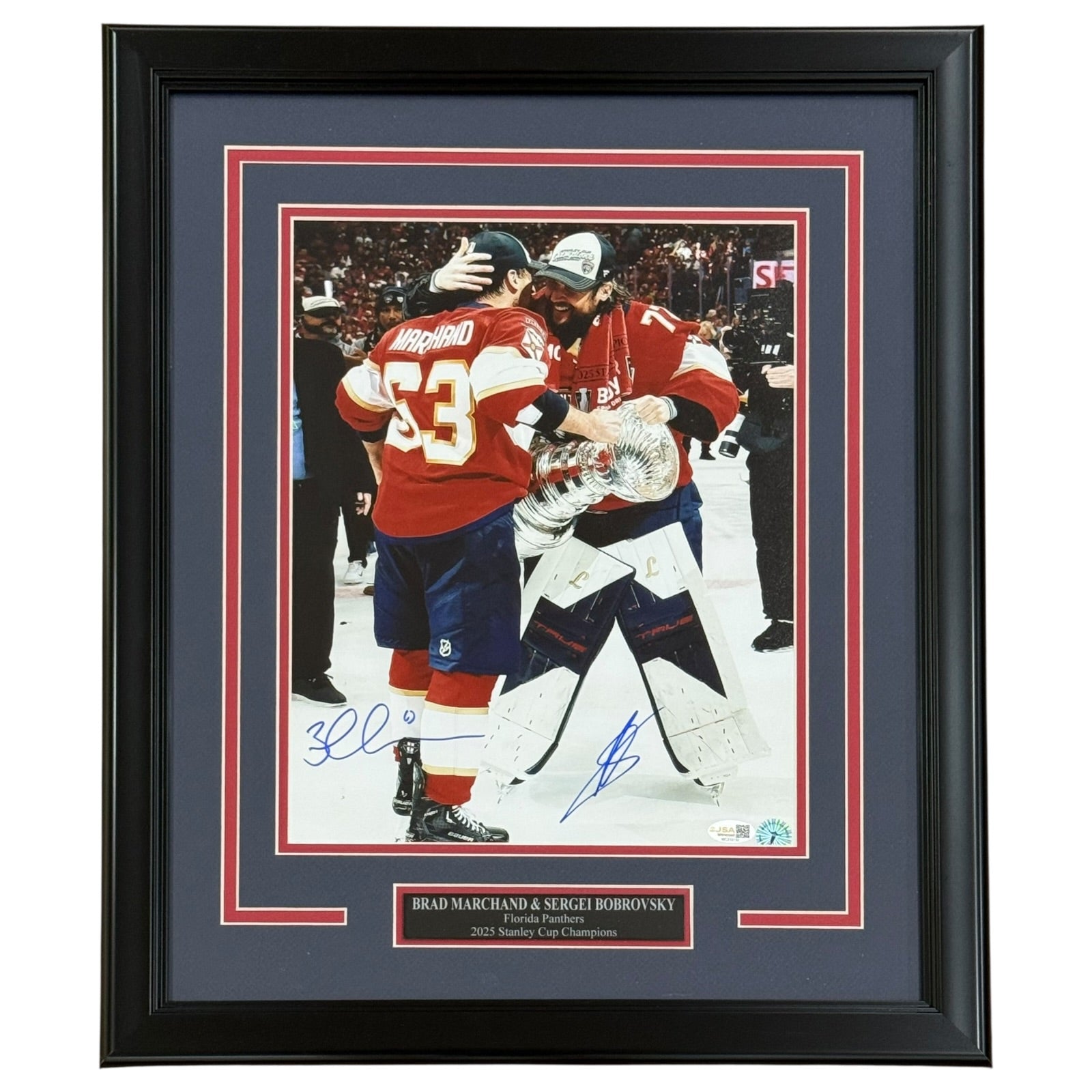 Brad Marchand & Sergei Bobrovsky Autographed (2025 Stanley Cup) Deluxe Framed 11x14 Photo - JSA