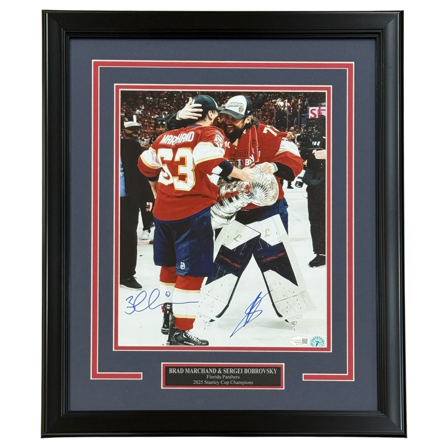 Brad Marchand & Sergei Bobrovsky Autographed (2025 Stanley Cup) Deluxe Framed 11x14 Photo - JSA