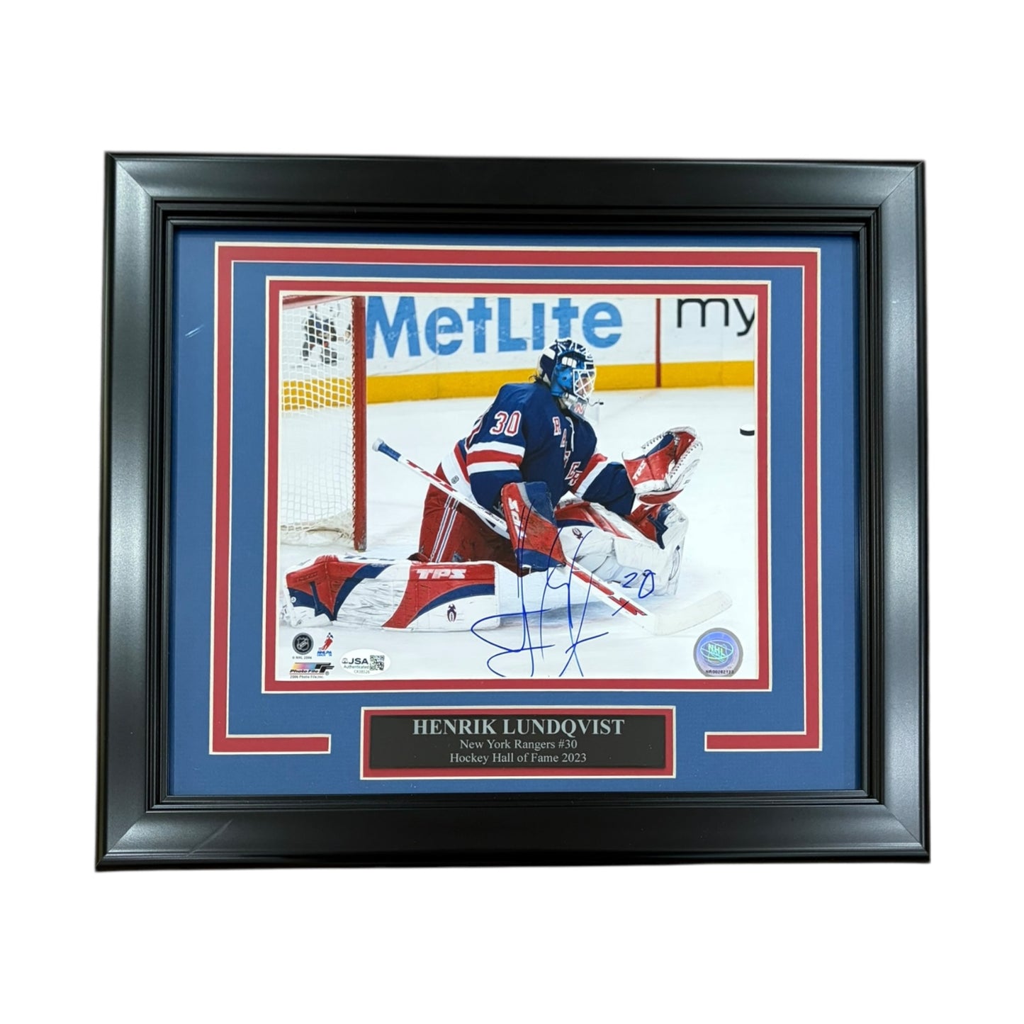 Henrik Lundqvist Autographed New York Rangers Deluxe Framed 8x10 Photo - JSA