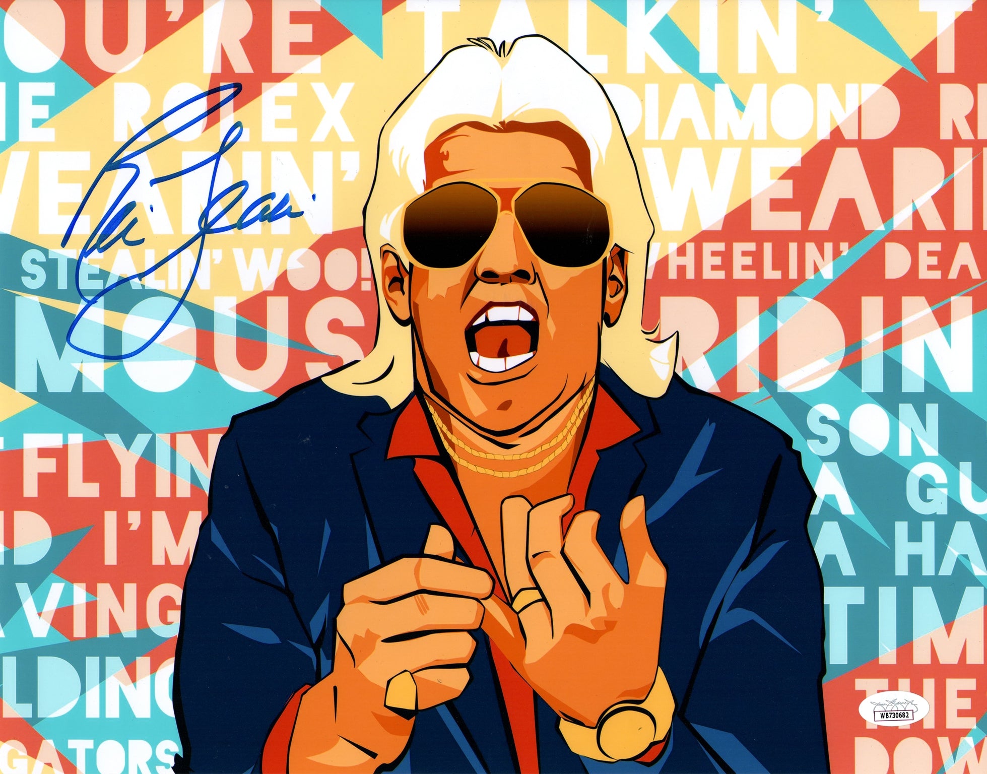 Ric Flair Autographed Wrestling (Cartoon Collage) 11x14 Photo - JSA