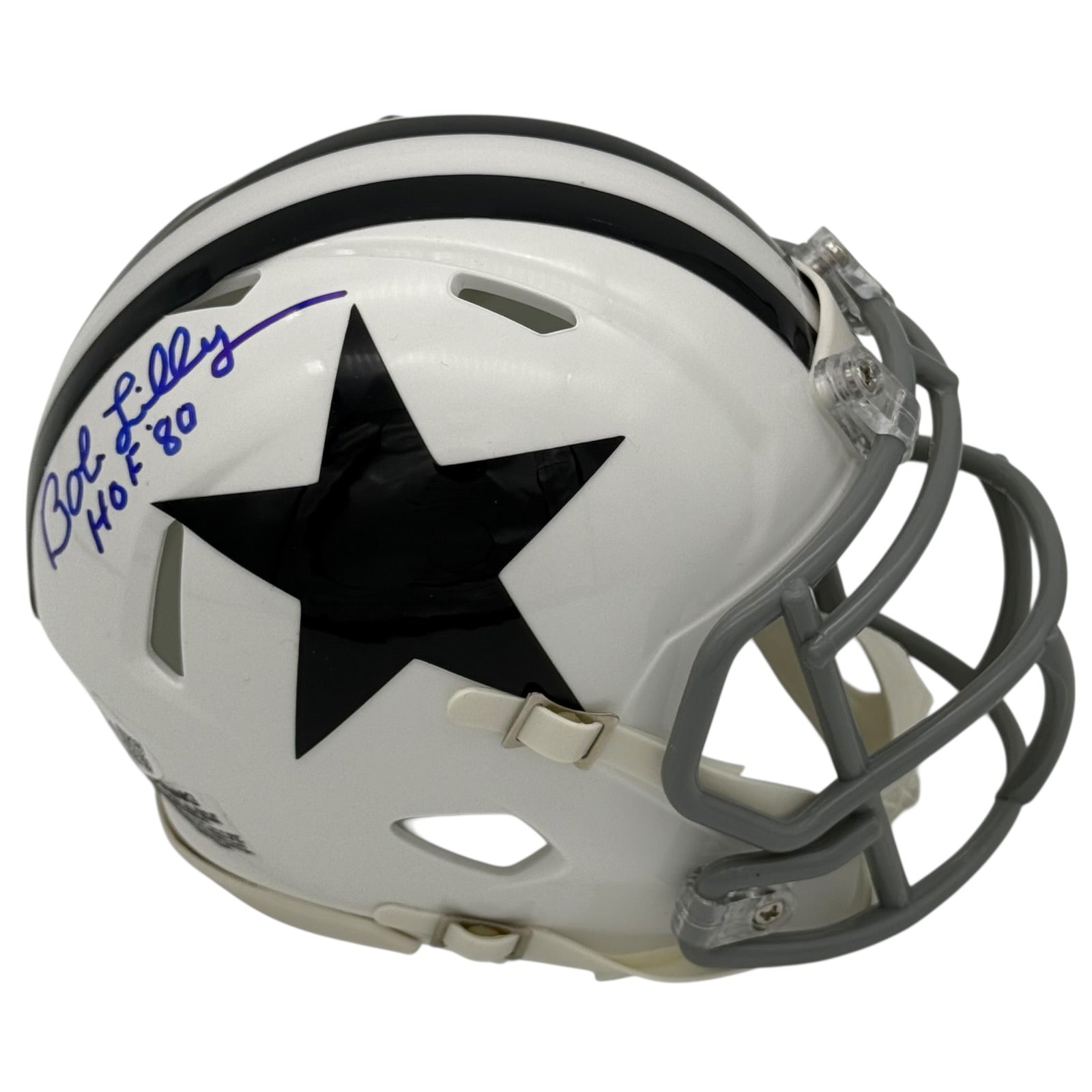 Bob Lilly Autographed Dallas Cowboys (White Throwback) Mini Helmet w/ HOF 80 - JSA
