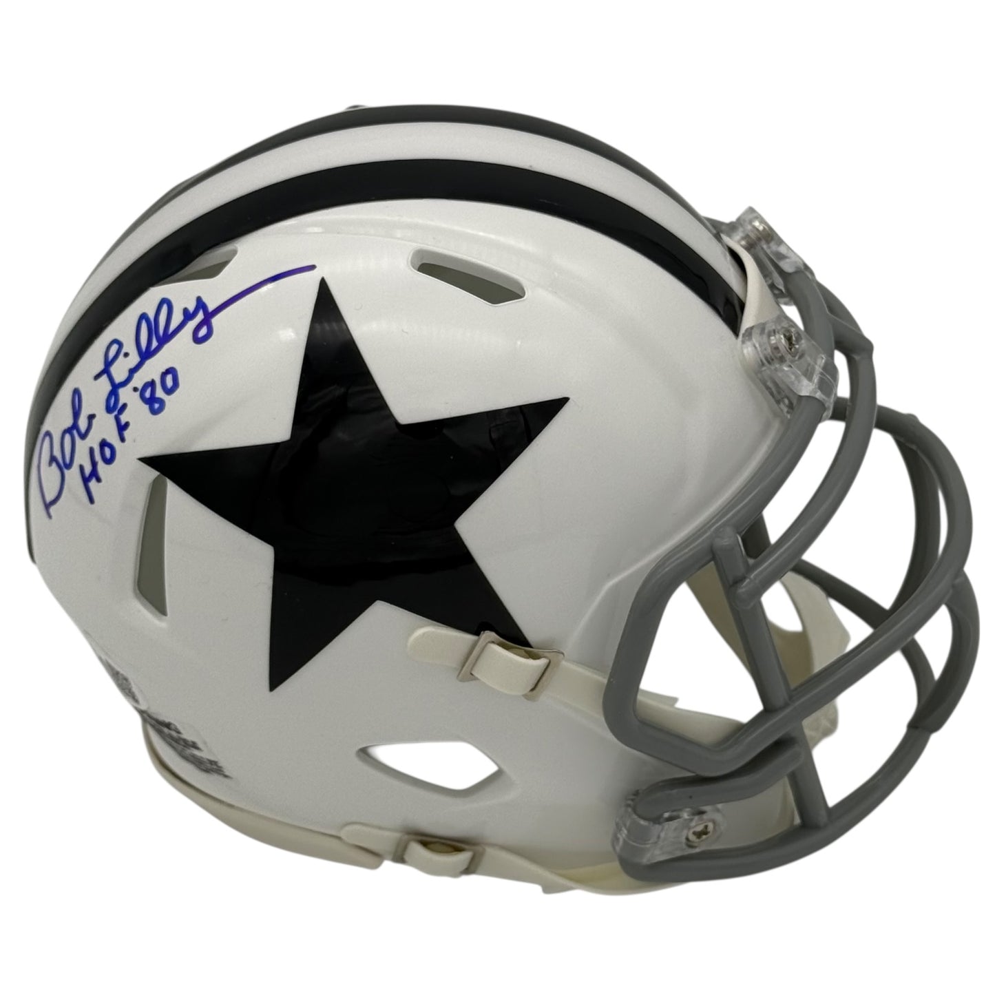 Bob Lilly Autographed Dallas Cowboys (White Throwback) Mini Helmet w/ HOF 80 - JSA