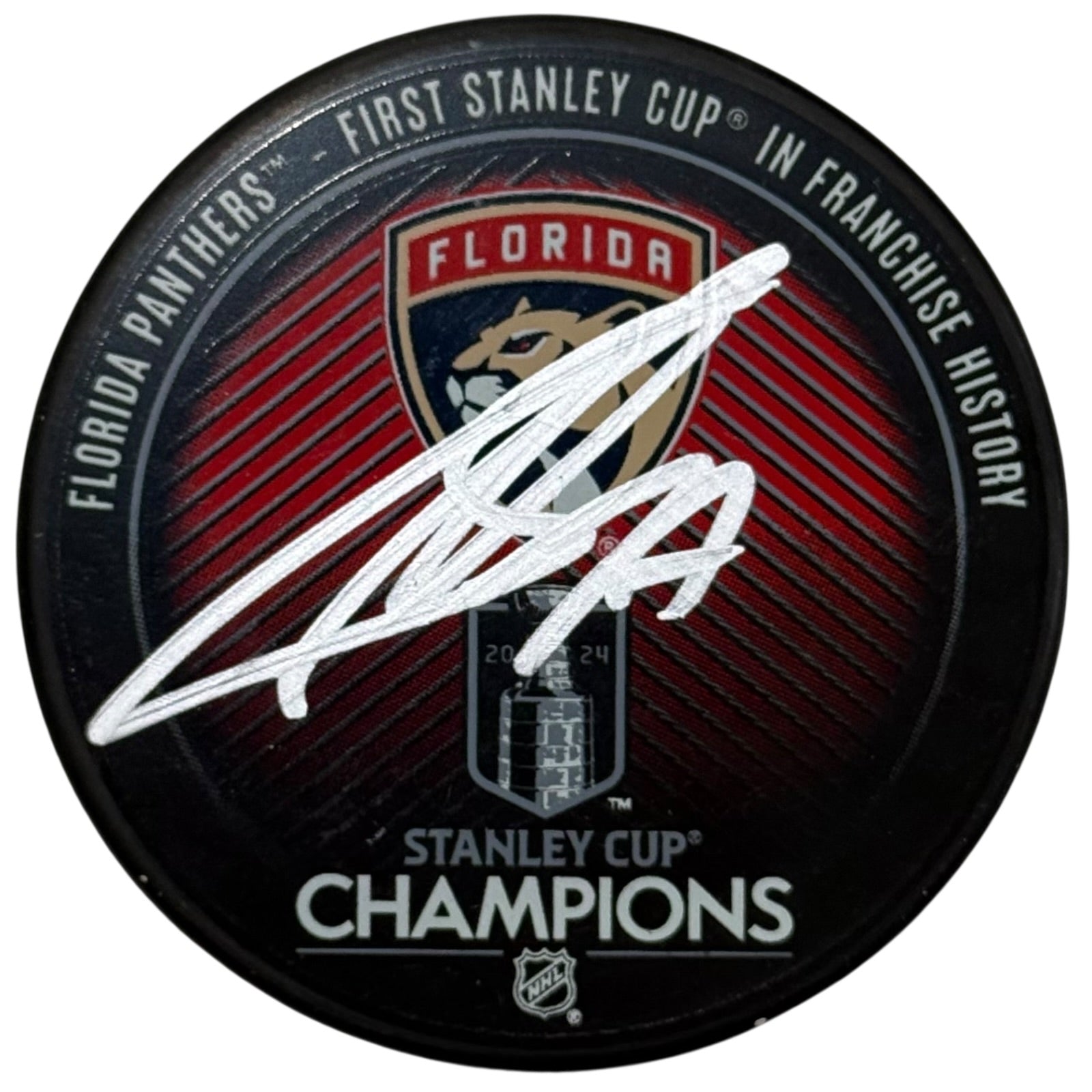 Sergei Bobrovsky Autographed Florida Panthers (2024 Stanley Cup Champs) Hockey Puck - Silver - Beckett