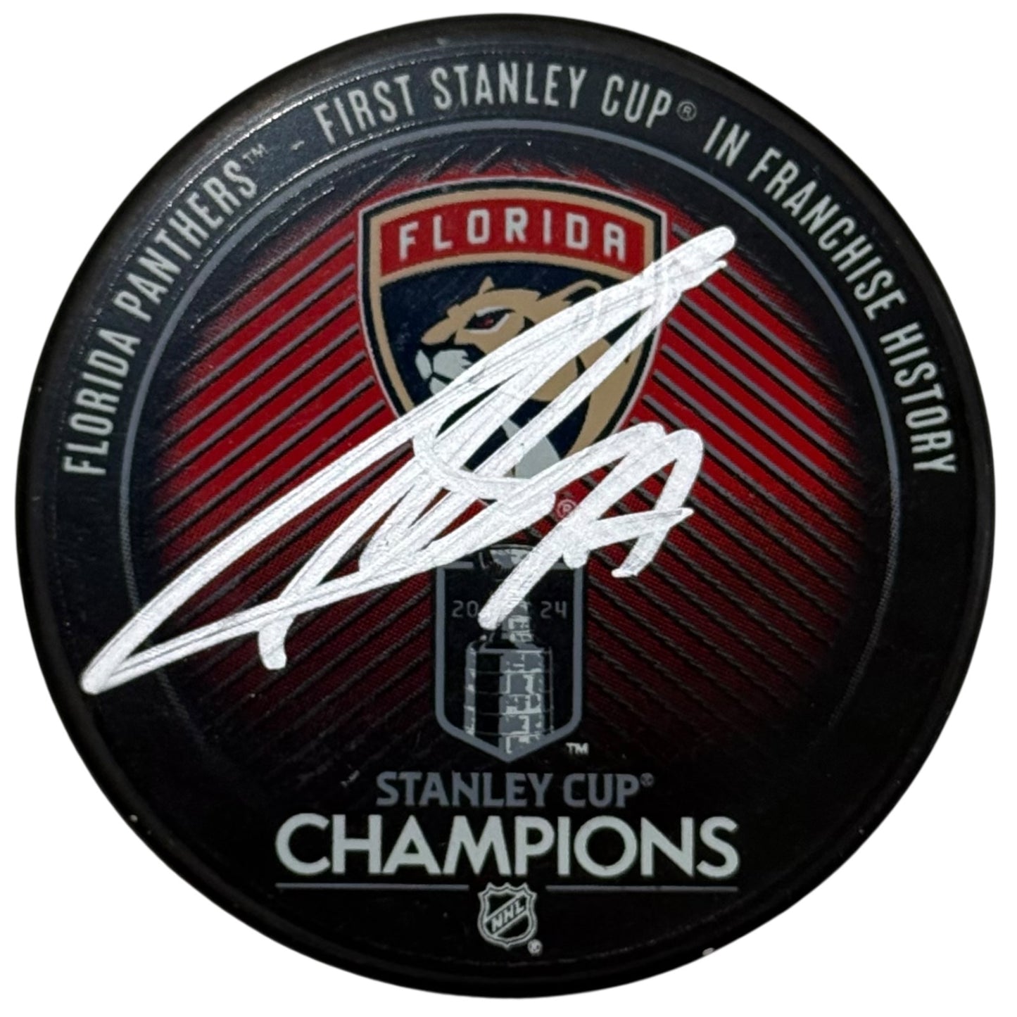 Sergei Bobrovsky Autographed Florida Panthers (2024 Stanley Cup Champs) Hockey Puck - Silver - Beckett