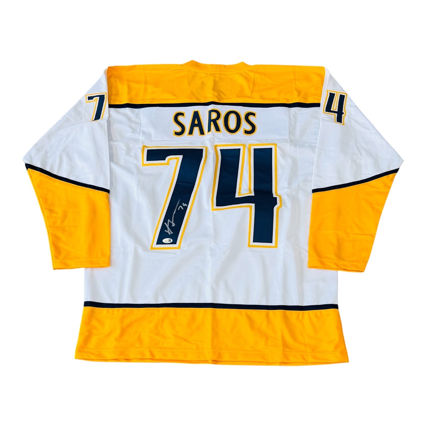 Juuse Saros Autographed Nashville (White #74) Custom Hockey Jersey - JSA