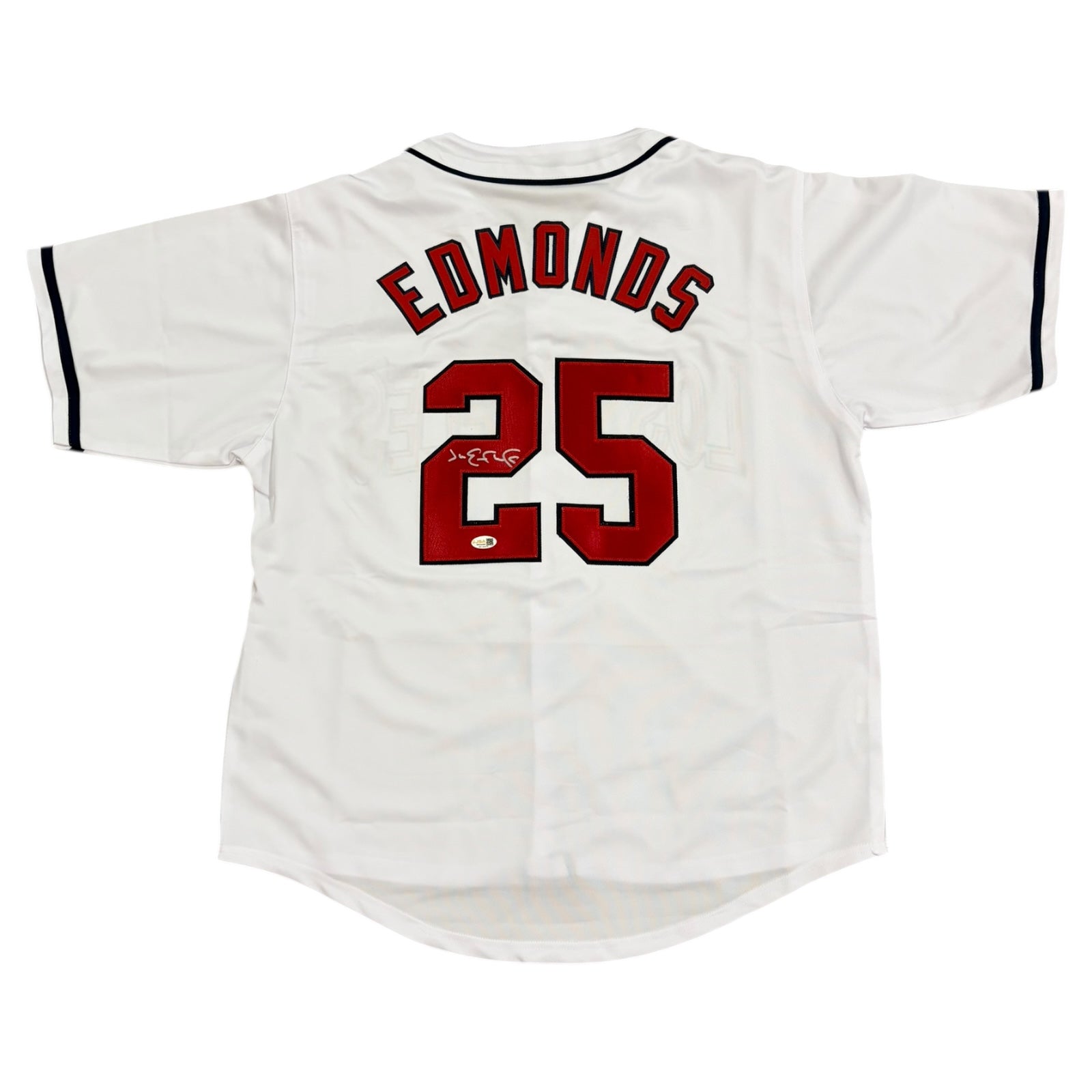 Jim Edmonds Autographed Anaheim (White #25) Custom Stitched Jersey - JSA