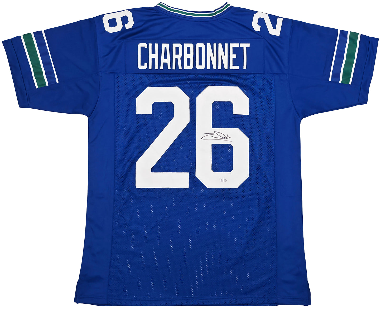 Zach Charbonnet Autographed Seattle Seahawks (Blue Throwback #26) Custom Jersey - MCS