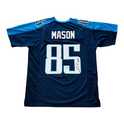 Derrick Mason Autographed Tennessee (Blue #85) Custom Stitched Jersey - Beckett