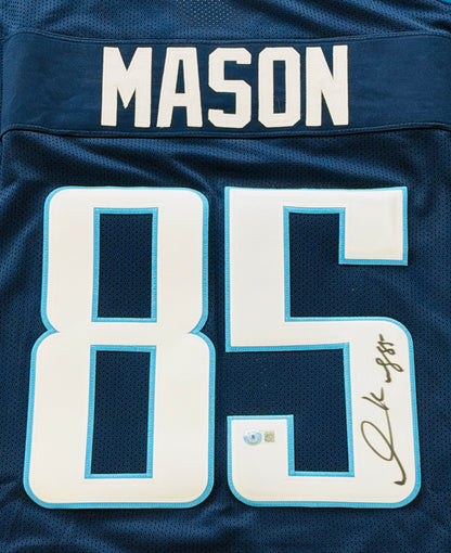 Derrick Mason Autographed Tennessee (Blue #85) Custom Stitched Jersey - Beckett
