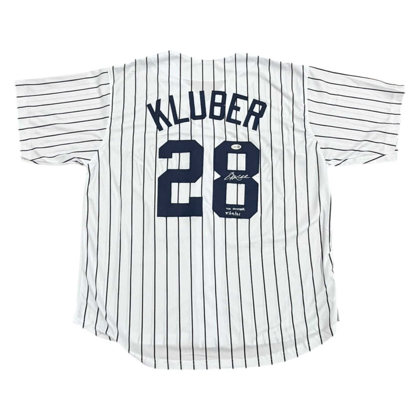 Corey Kluber Autographed New York (Pinstripe #28) Custom Jersey w/ No Hitter 5/19/21 - JSA