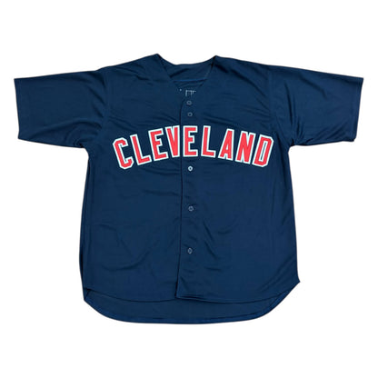 Corey Kluber Autographed Cleveland (Blue #28) Custom Jersey w/ 14/17 Cy Young - JSA