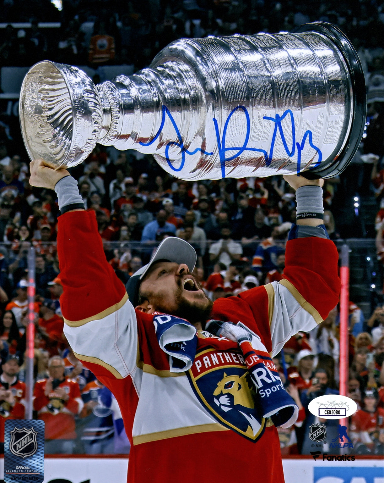 Sam Reinhart Autographed Florida Panthers (Stanley Cup Trophy) 8x10 Photo - JSA