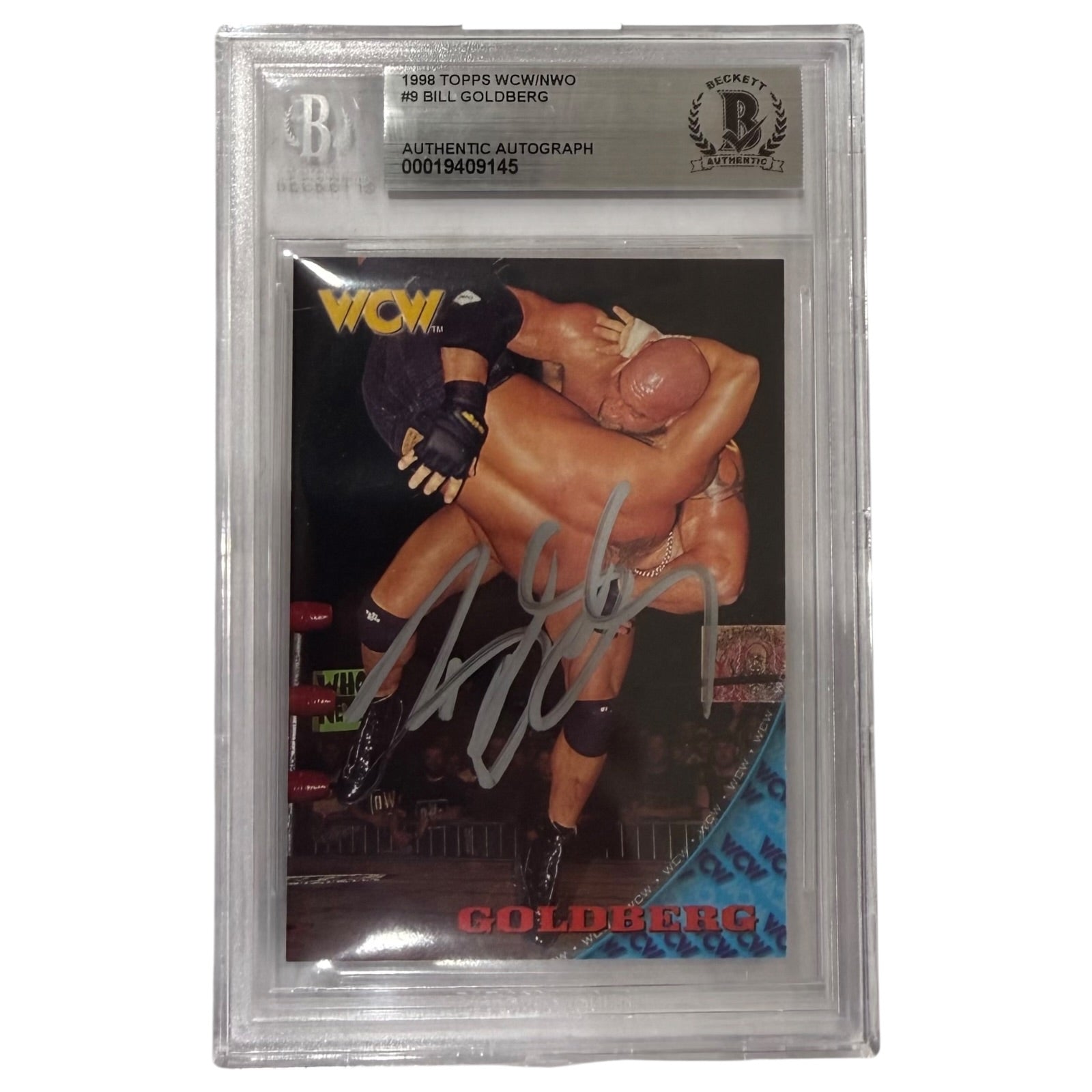 Bill Goldberg Autographed 1998 Topps WCW NWO Wrestling Rookie Card #9 - Beckett Encapsulated