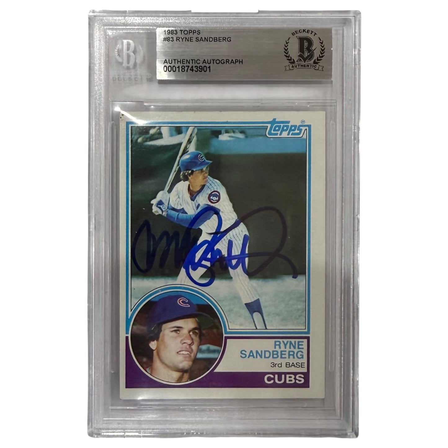 Ryne Sandberg Autographed 1983 Topps #83 Chicago Cubs Rookie Card - Beckett
