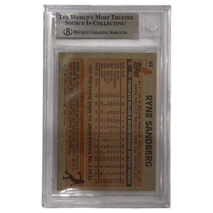 Ryne Sandberg Autographed 1983 Topps #83 Chicago Cubs Rookie Card - Beckett