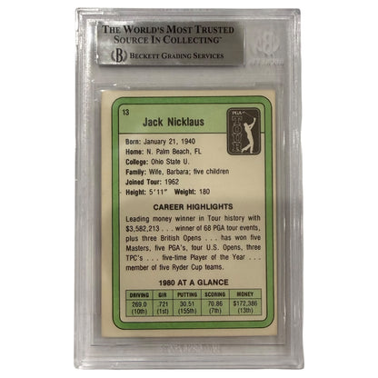 Jack Nicklaus Autographed 1981 Donruss #13 Golf Rookie Card - Beckett Encapsulated