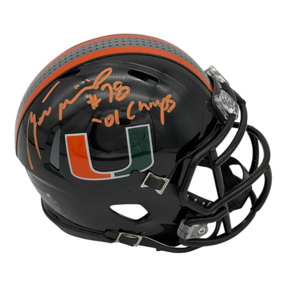 Bryant McKinnie Autographed Miami Hurricanes (Black Nights) Mini Helmet w/ "01 Champs" - JSA