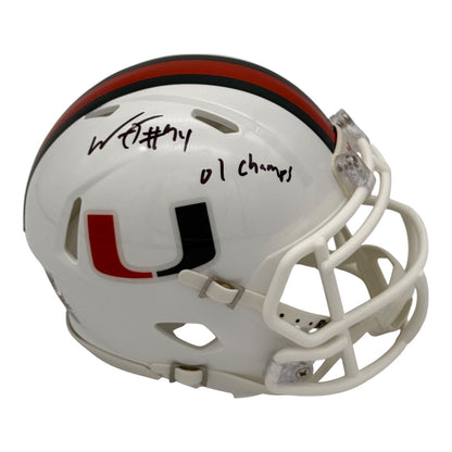William Joseph Autographed Miami Hurricanes (Speed) Mini Helmet w/ "01 Champs" - JSA