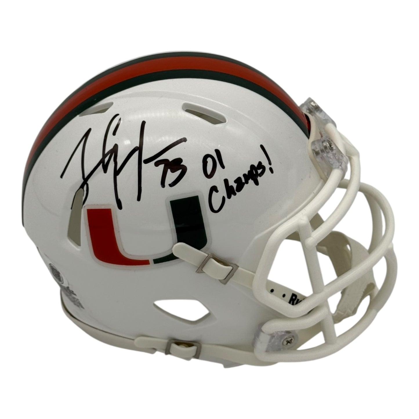 Joaquin Gonzalez Autographed Miami Hurricanes (Speed) Mini Helmet w/ "01 Champs" - JSA