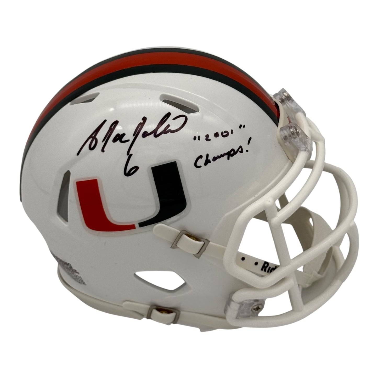 Antrel Rolle Autographed Miami Hurricanes (Speed) Mini Helmet w/ "01 Champs" - JSA