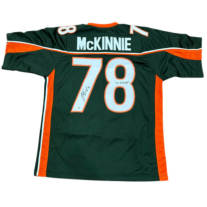 Bryant McKinnie Autographed Miami (Green #78) Custom Stitched Jersey w/ "01 Champs" - JSA