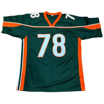 Bryant McKinnie Autographed Miami (Green #78) Custom Stitched Jersey w/ "01 Champs" - JSA