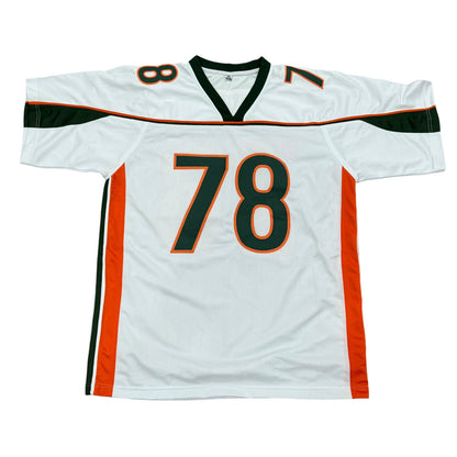 Bryant McKinnie Autographed Miami (White #78) Custom Stitched Jersey w/ "01 Champs"- JSA