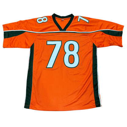Bryant McKinnie Autographed Miami (Orange #78) Custom Stitched Jersey w/ "01 Champs" - JSA