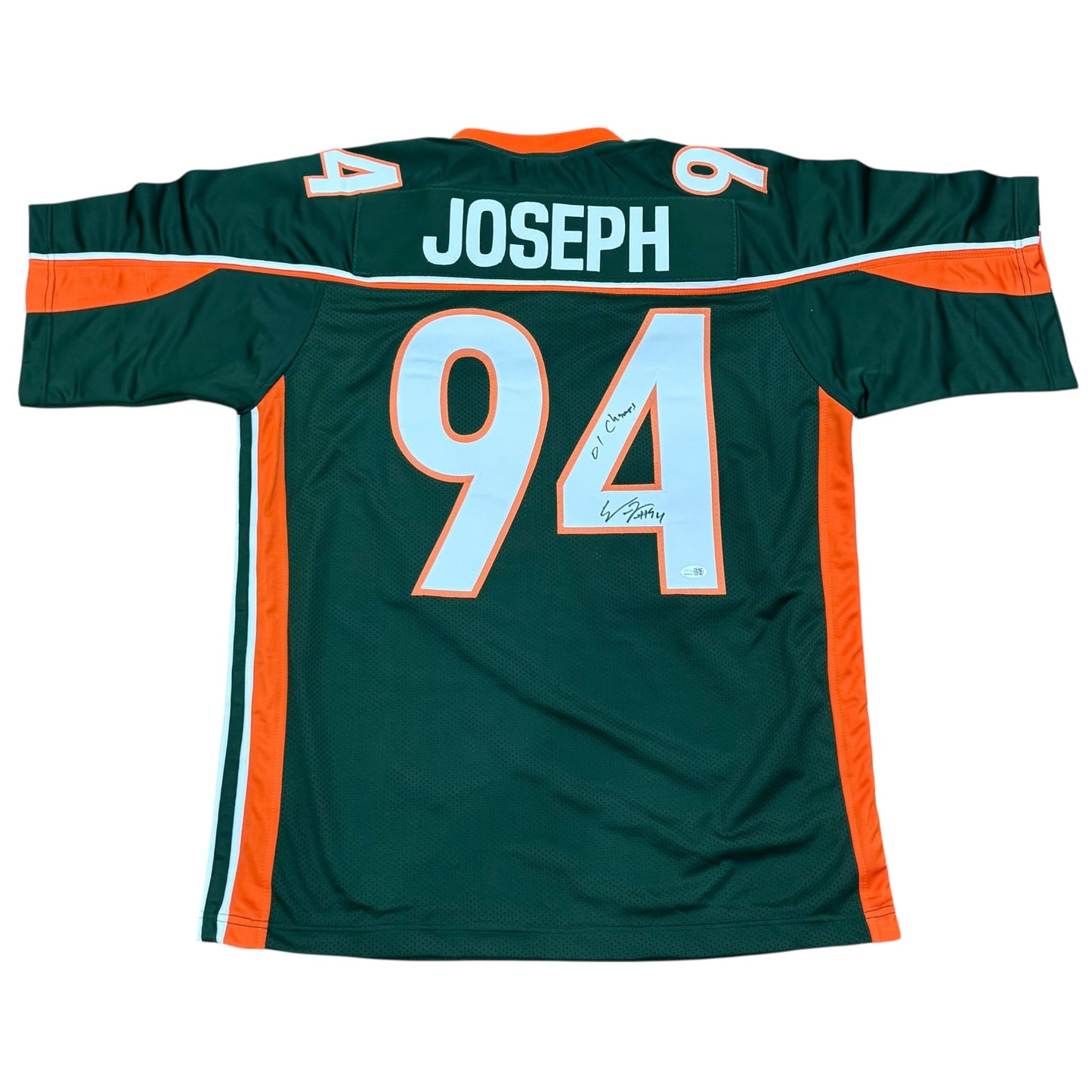 William Joseph Autographed Miami (Green #94) Custom Stitched Jersey w/ "01 Champs" - JSA