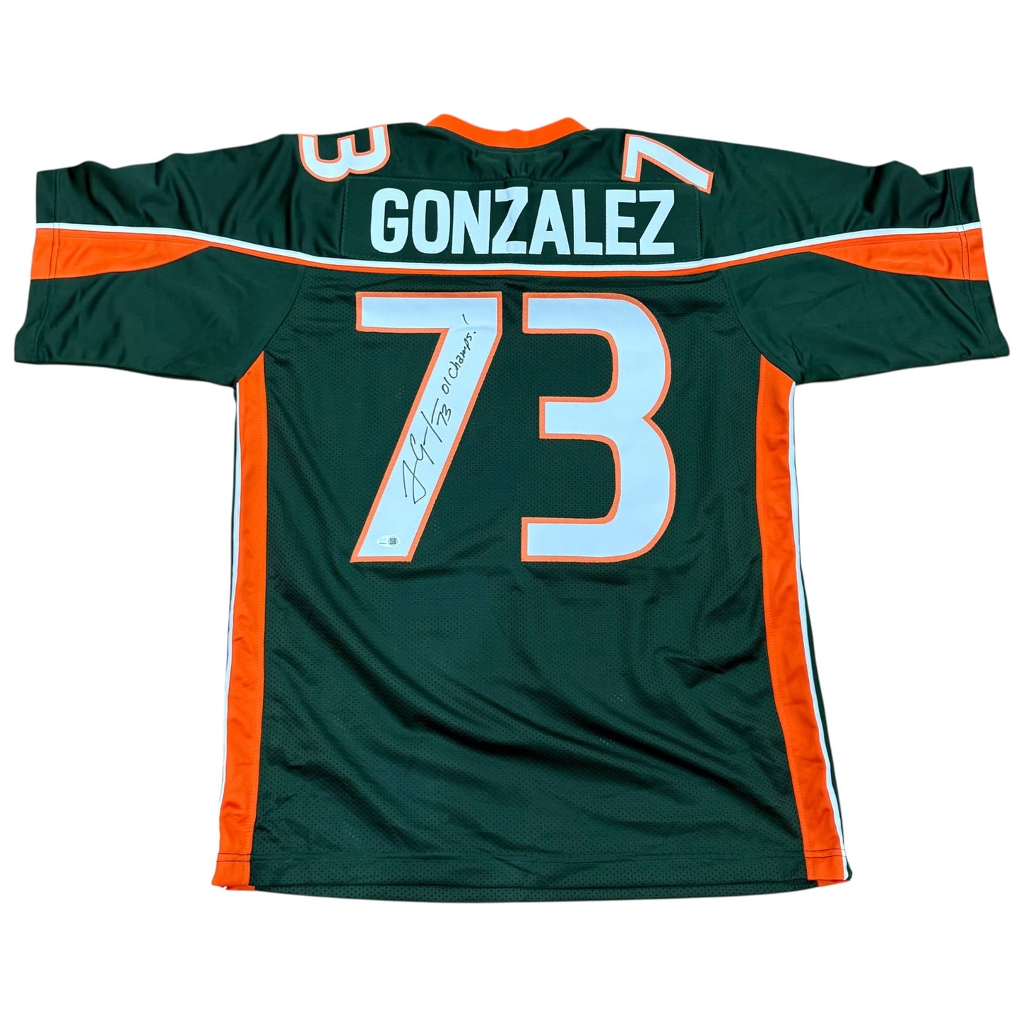 Joaquin Gonzalez Autographed Miami (Green #73) Custom Stitched Jersey w/ "01 Champs" - JSA