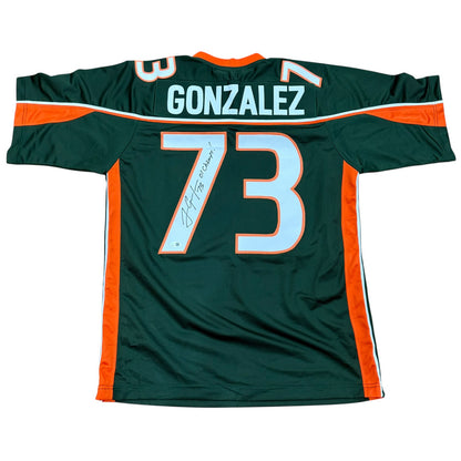 Joaquin Gonzalez Autographed Miami (Green #73) Custom Stitched Jersey w/ "01 Champs" - JSA