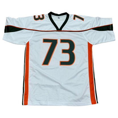 Joaquin Gonzalez Autographed Miami (White #73) Custom Stitched Jersey w/ "01 Champs" - JSA