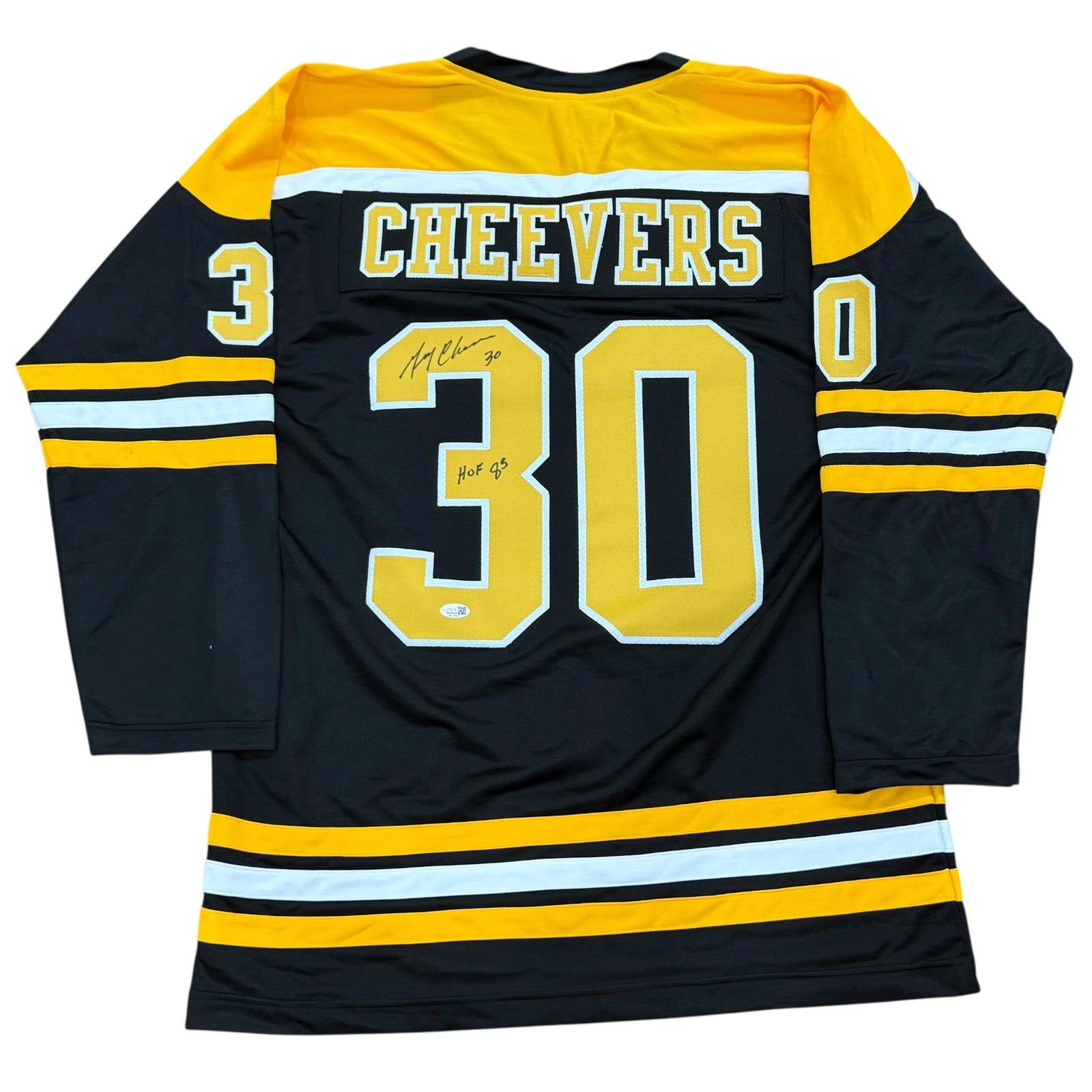 Gerry Cheevers Autographed Boston Bruins (Black #30) Custom Jersey w/ 