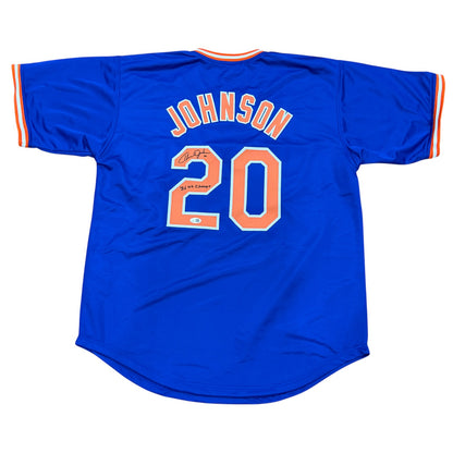 Howard Johnson Autographed New York (Blue #20) Custom Stitched Jersey w/ "86 WS Champs" - JSA