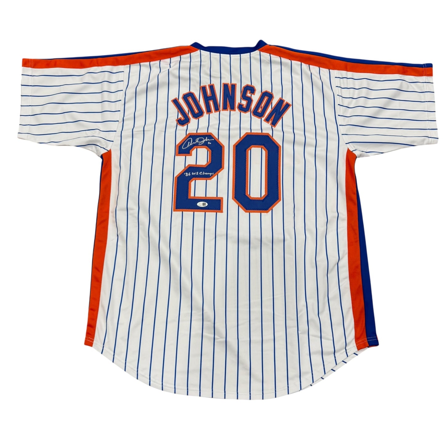 Howard Johnson Autographed New York (Pinstripe #20) Custom Stitched Jersey w/ "86 WS Champs" - JSA