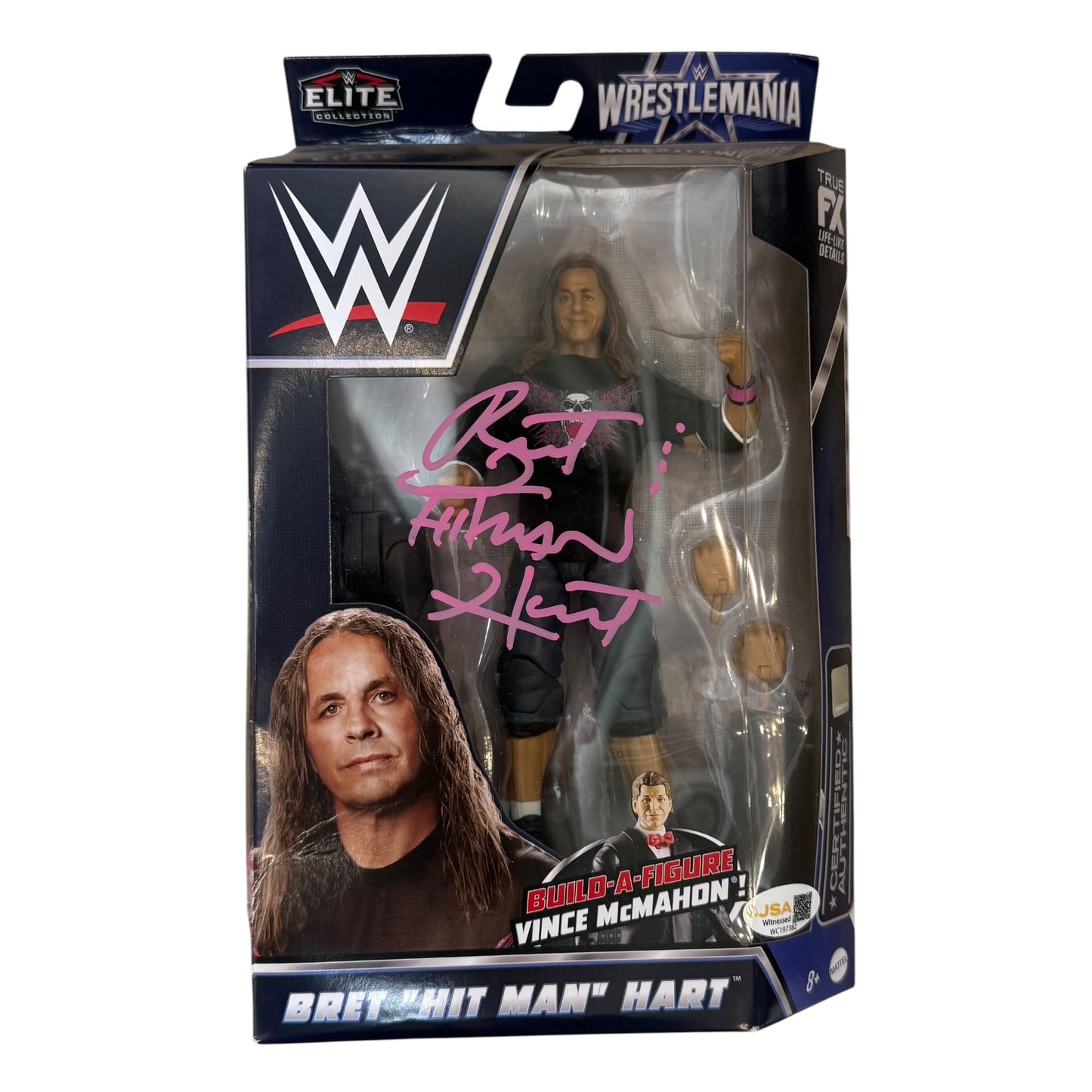 Bret "Hitman" Hart Autographed WWE Wrestling Elite Collection Mattel Action Figure In Box - JSA