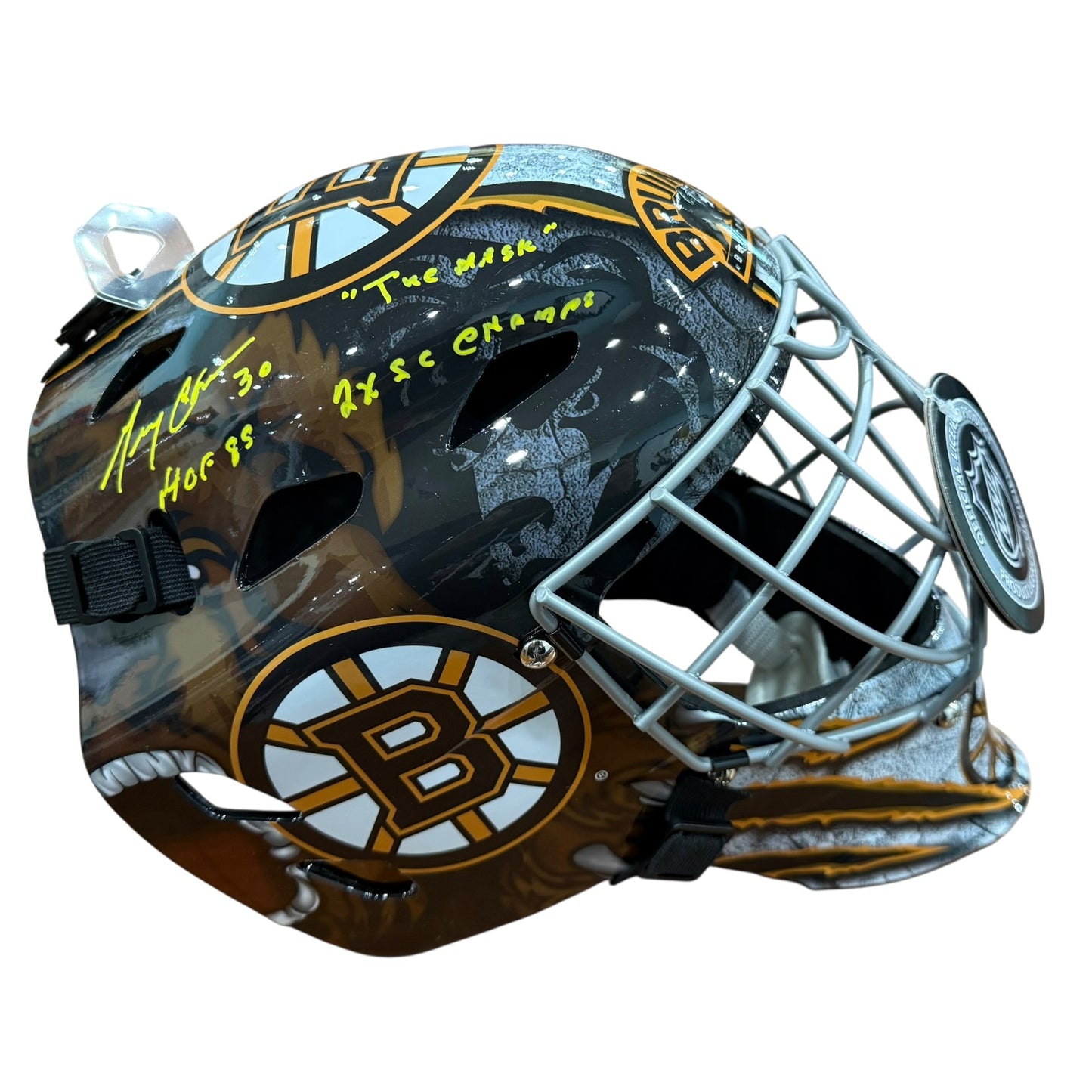 Gerry Cheevers Autographed Boston Bruins Full Size Goalie Mask w/ "HOF 85, The Mask, 2x SC Champ" - JSA
