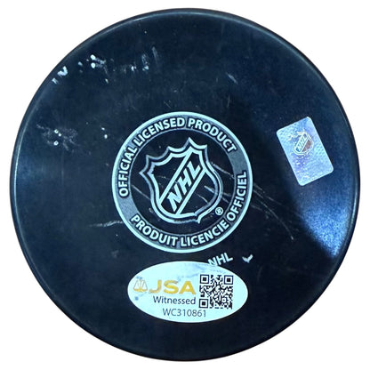 Gerry Cheevers Autographed Boston Bruins Logo Puck w/ "HOF 85" - JSA
