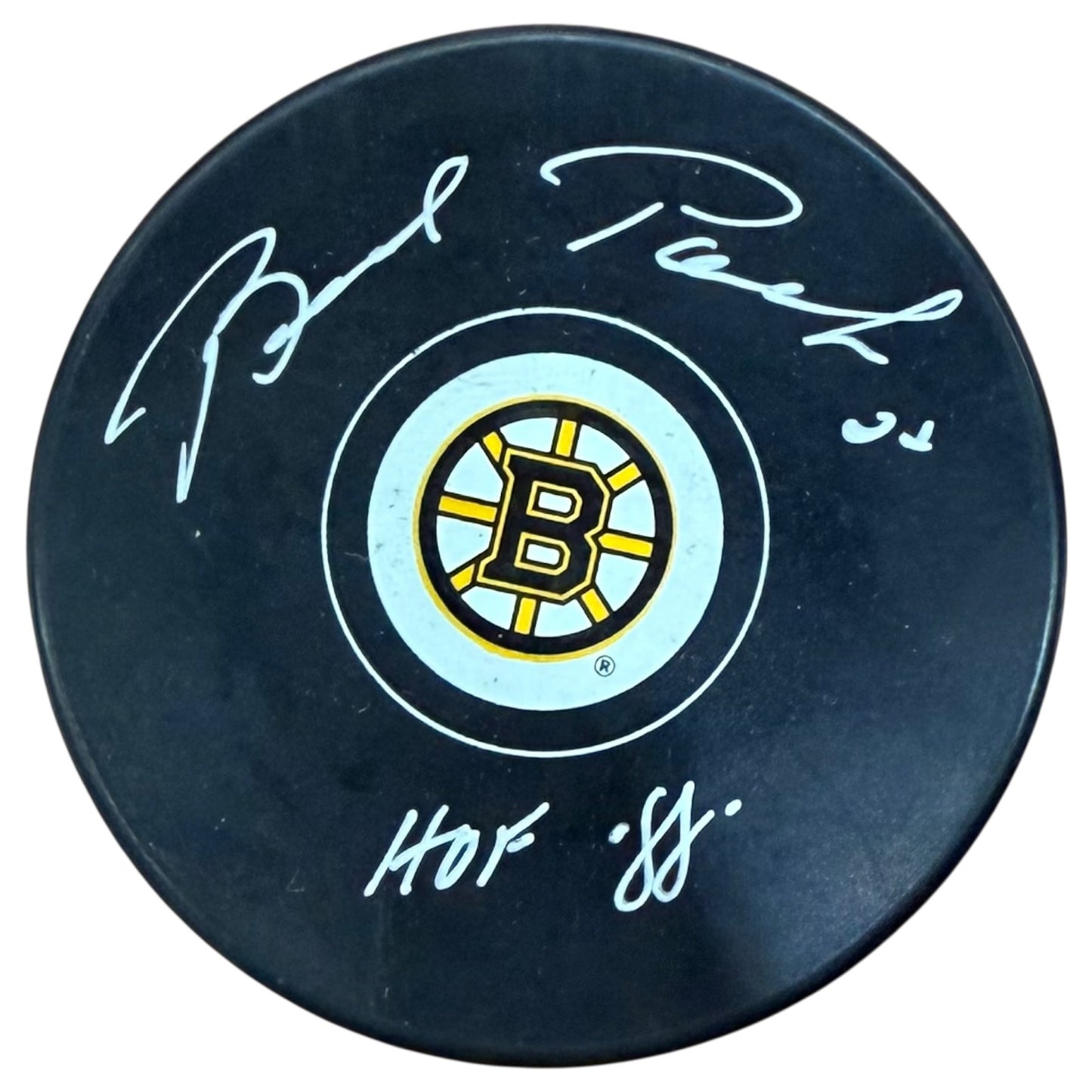 Brad Park Autographed Boston Bruins Logo Puck w/ "HOF 88" - JSA